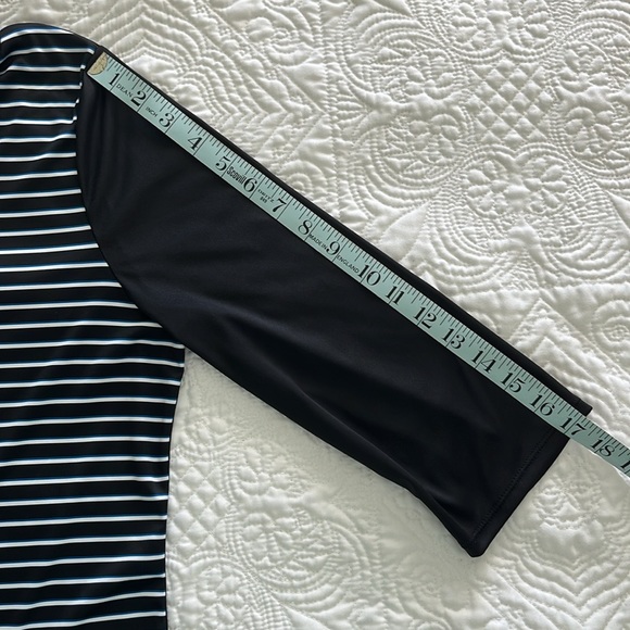 PGA Tour Women’s Large Golf Polo Shirt 3/4 Sleeves Black/White/Blue striped - Picture 9 of 12